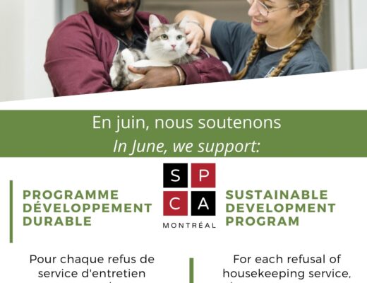 La SPCA de Montréal notre 1er organisme qui bénéficiera de notre programme de développement durable et social au saint-sulpice Hôtel Montréal